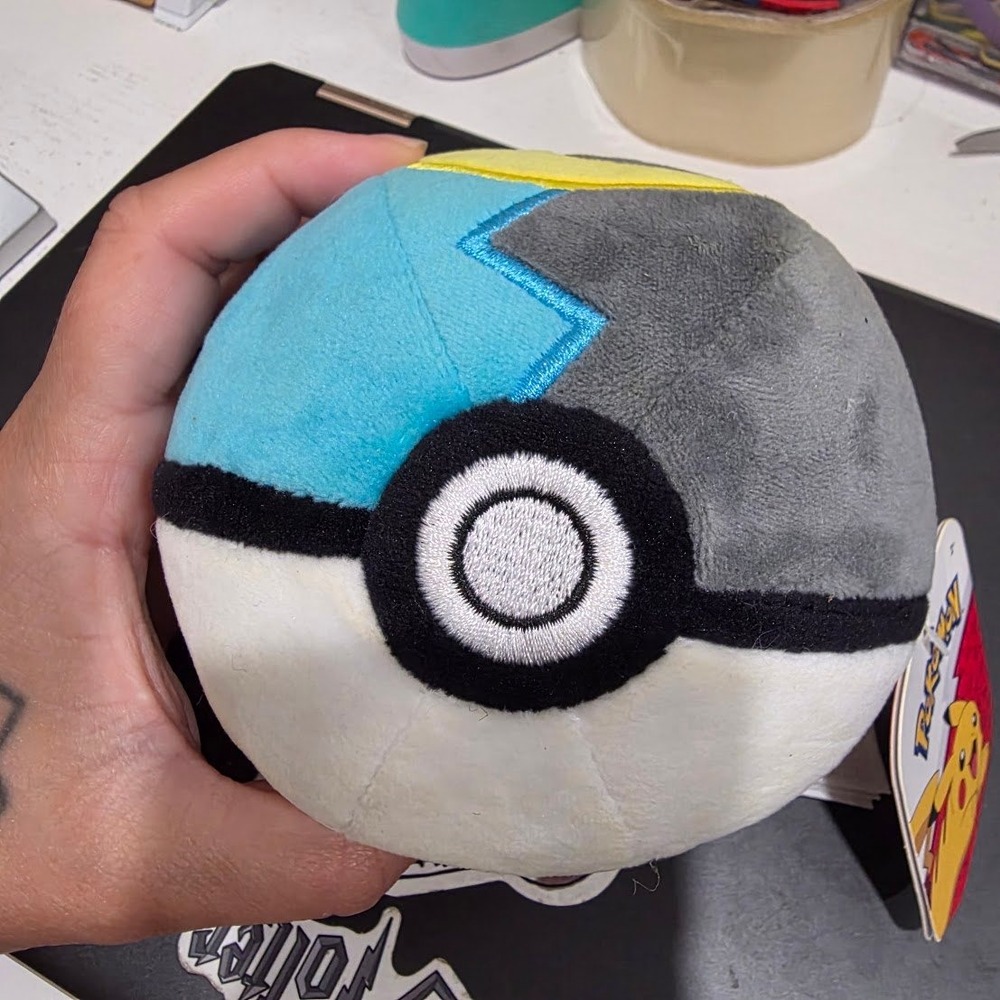 Pokemon Moon Ball Plush Jazwares Poke Ball Stuffed Animal Blue Grey Yellow NEW